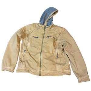 Youth First Wave KHAKI TAN Gray Jacket SIZE 14 to 16 cotton removable hood